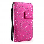 Wholesale iPhone 6 4.7 Diamond Flip PU Leather Wallet Case with Strap (Hot Pink)